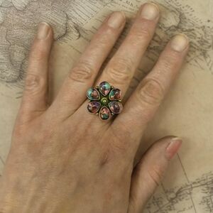 Cotton Candy Turquoise Rainbow Colored Flower Ring 925